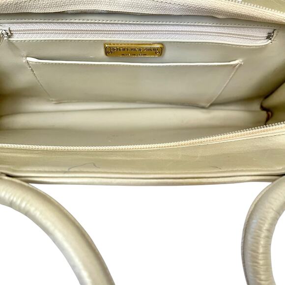 Vintage Stuart Weitzman Shimmering Leather Woven Straw Evening Bag Satchel - Picture 5 of 12